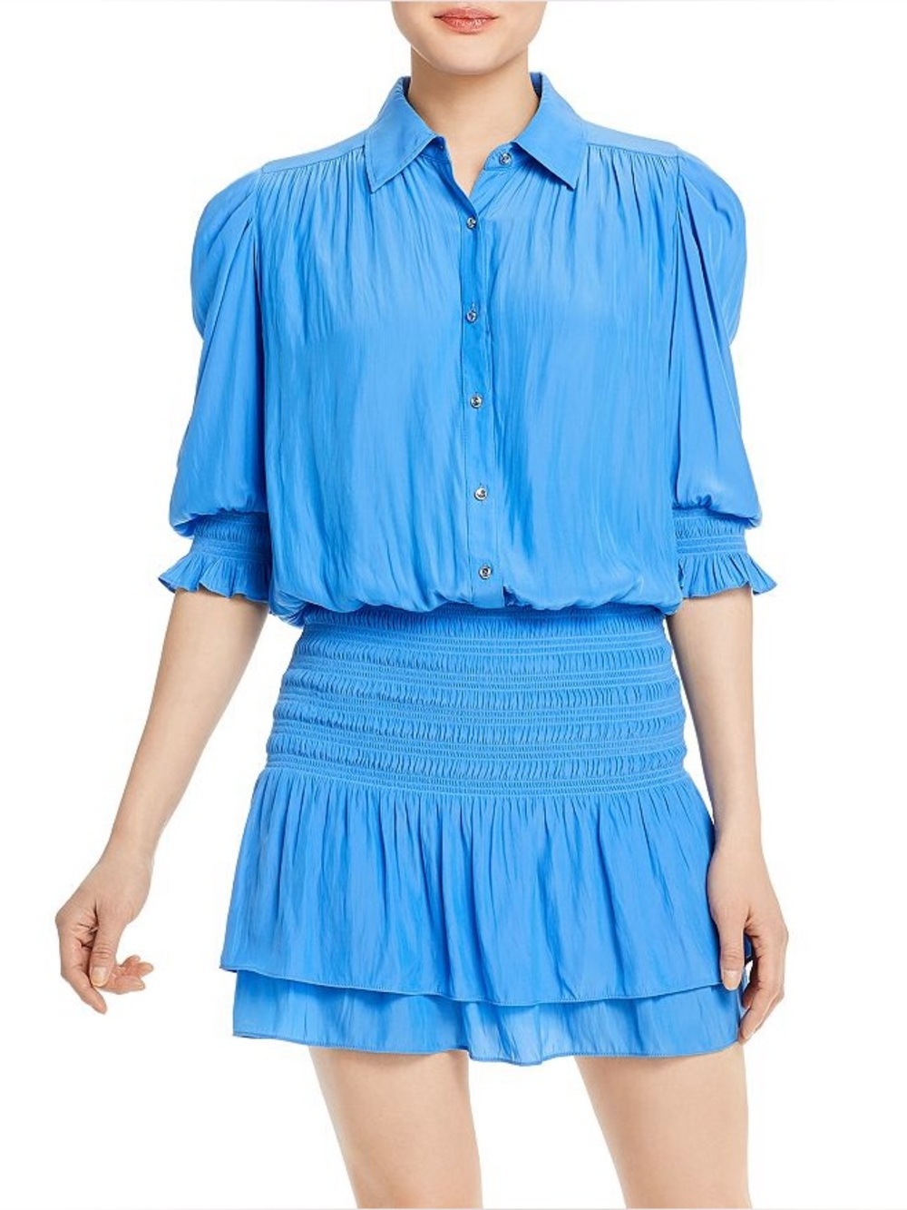 Ramy Brook Royce Puff- Sleeve Tiered Mini Dress XS